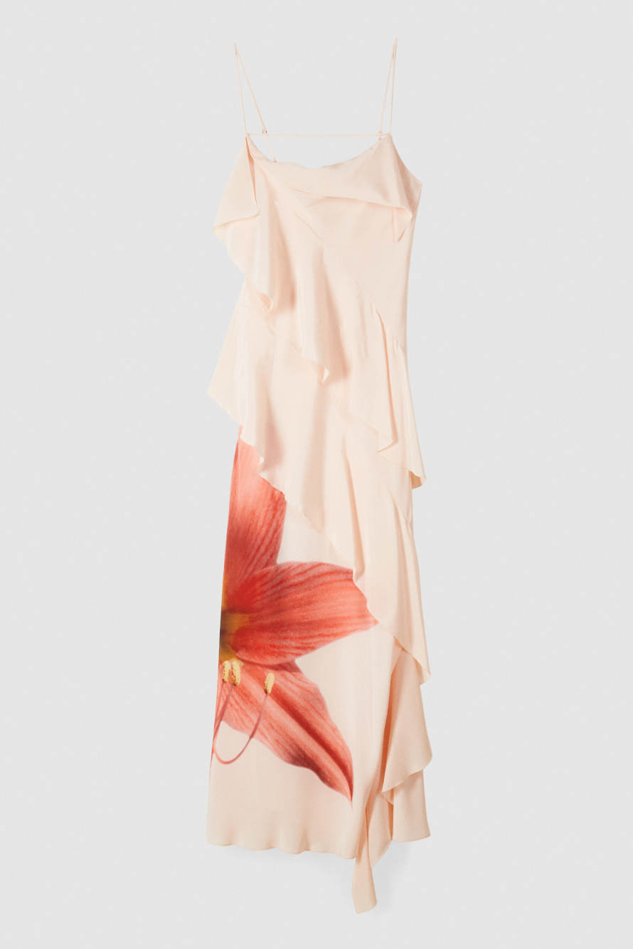 Long dress with ruffles and Flower print, Pink, Patrizia Pepe