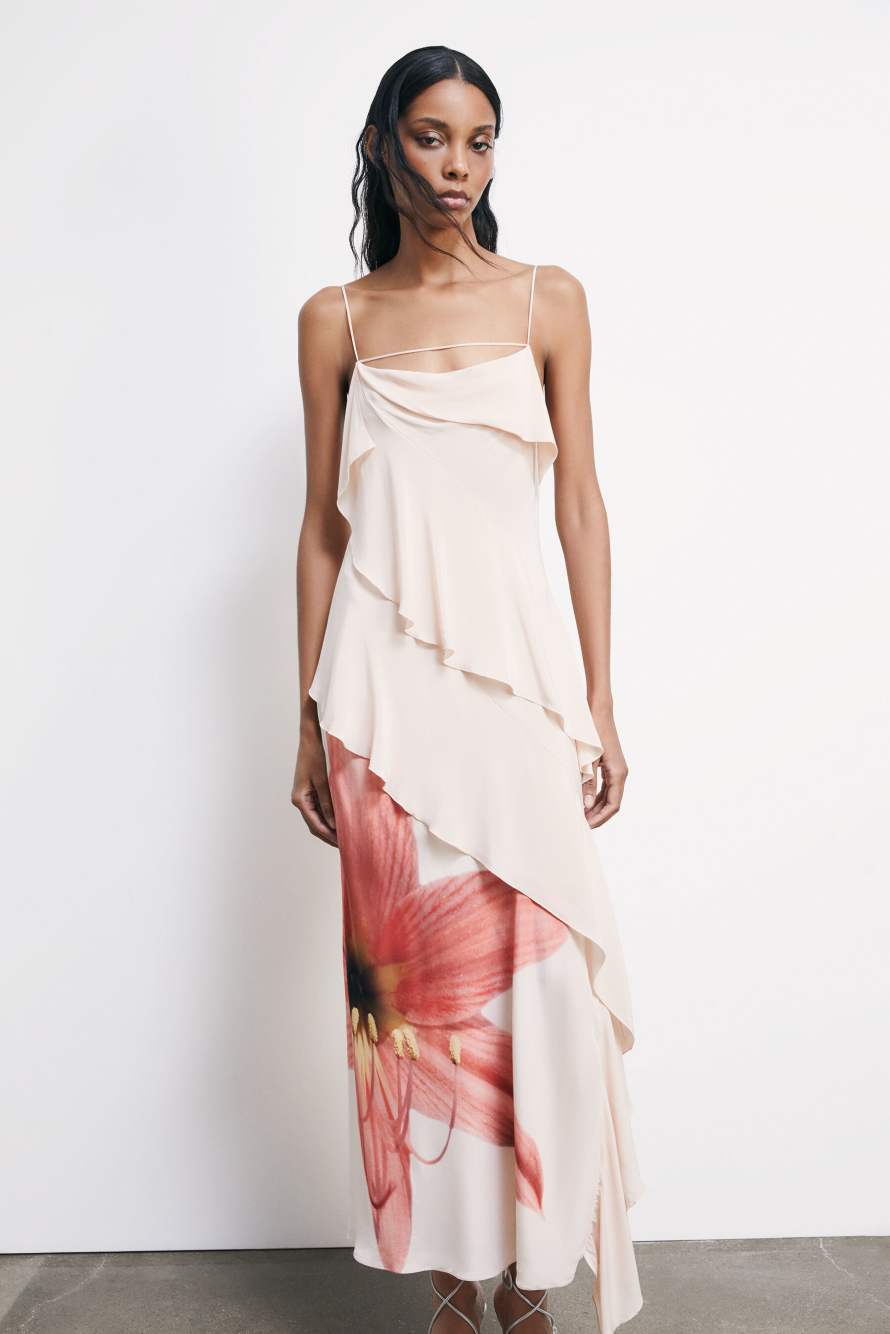 Long dress with ruffles and Flower print, Pink, Patrizia Pepe