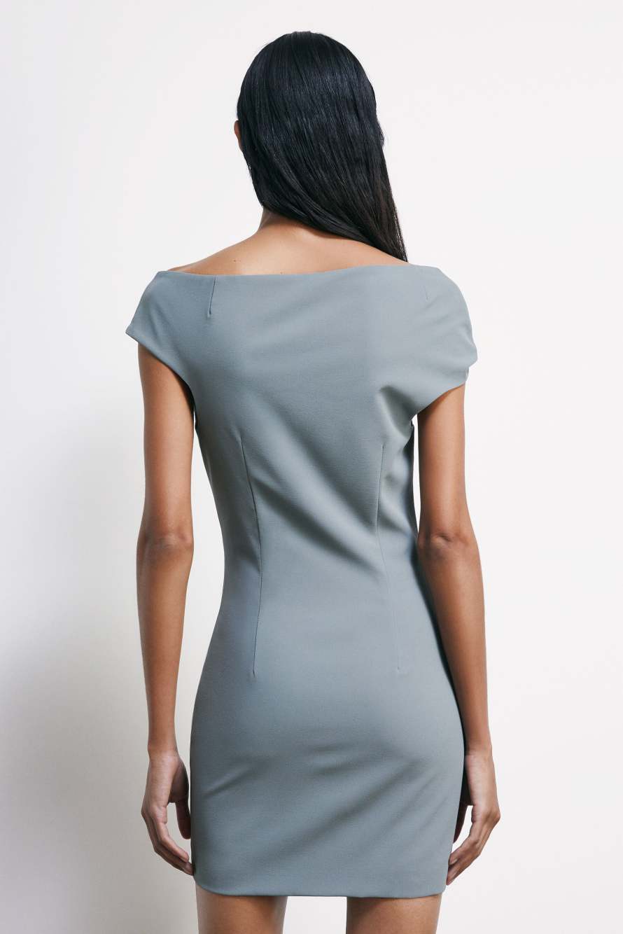 Mini tor&ccedil;on dress in sabl&eacute; crepe, Grey, Patrizia Pepe