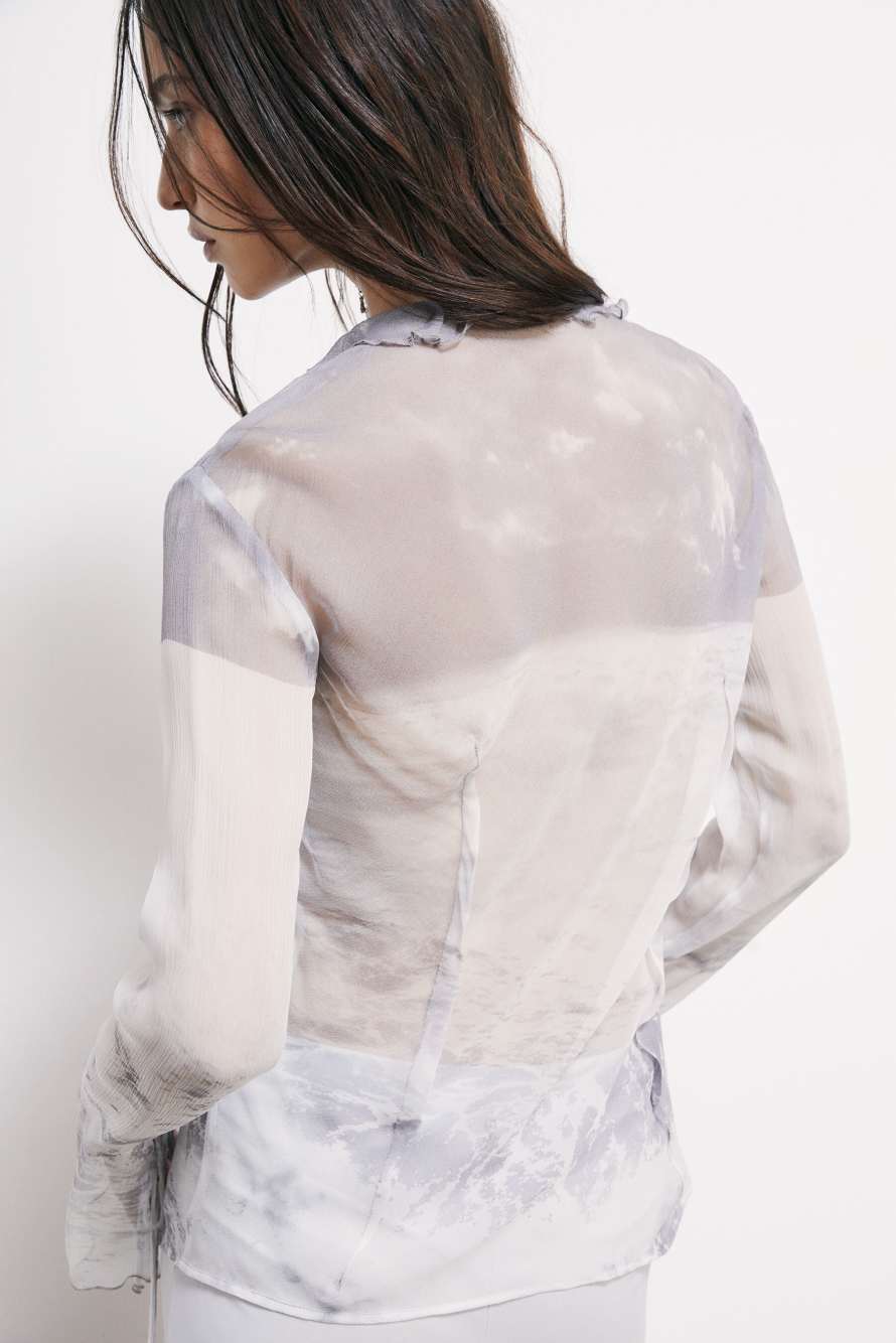 Fluid viscose blouse with ruffles, Abstract Fantasy, Patrizia Pepe