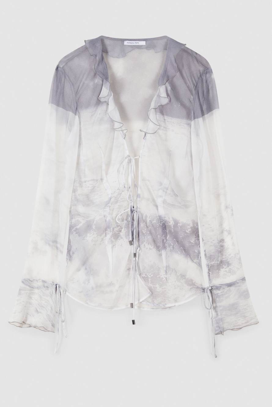 Fluid viscose blouse with ruffles, Abstract Fantasy, Patrizia Pepe