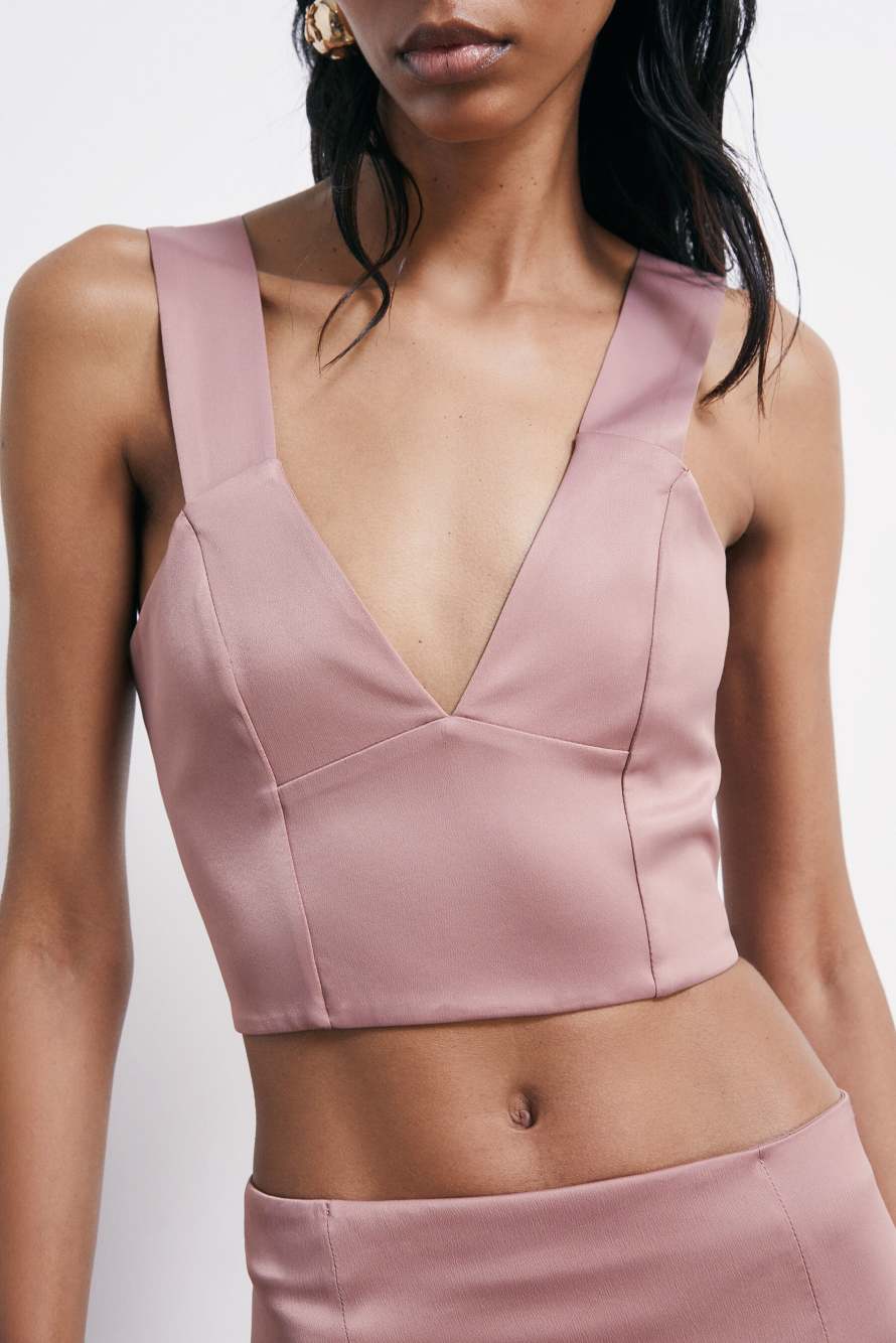 Satin V-neck top, Pink, Patrizia Pepe