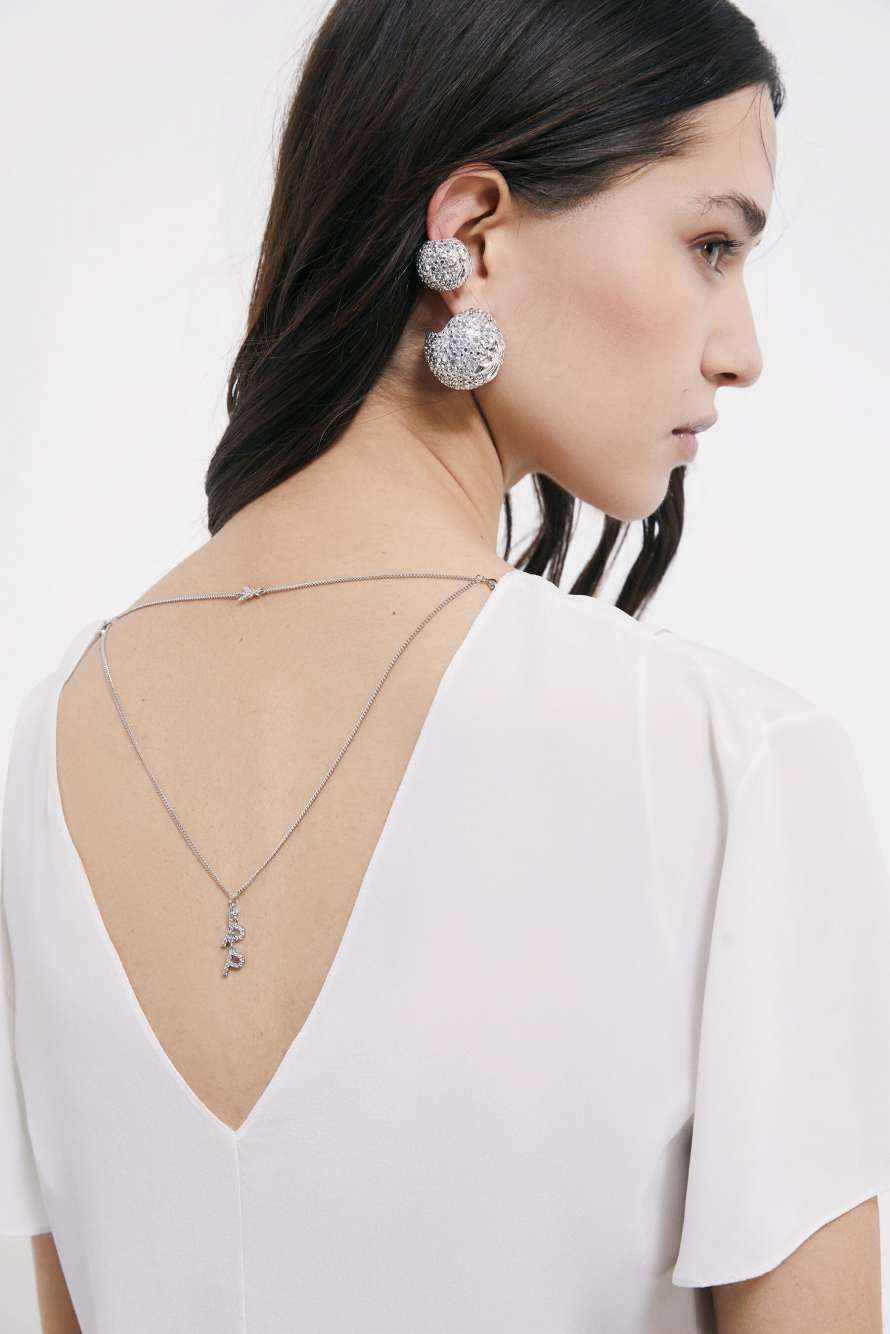 Blouse with jewel detail, White, Patrizia Pepe