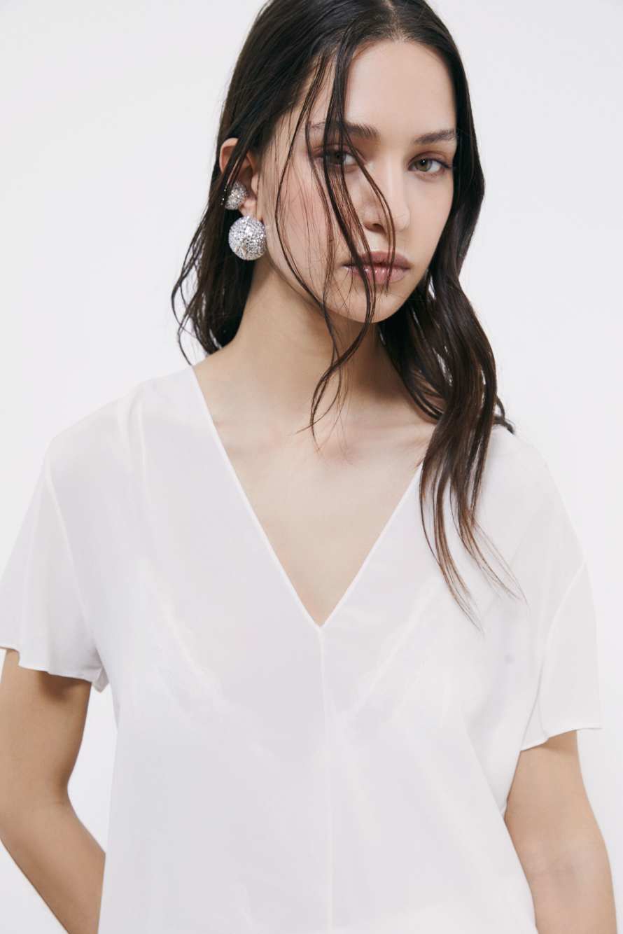 Blouse with jewel detail, White, Patrizia Pepe