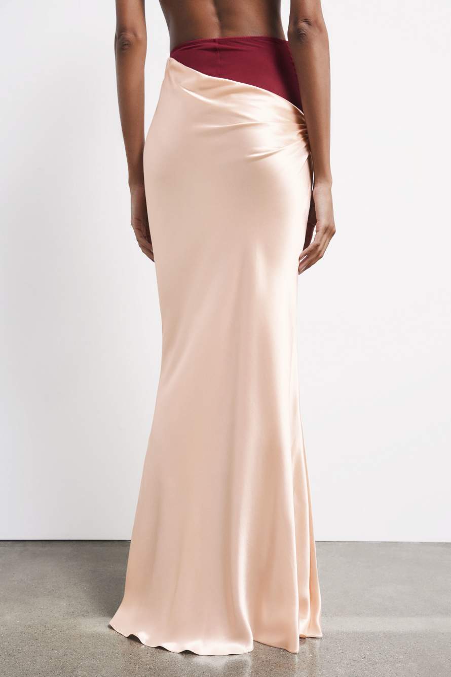 Draped satin maxi skirt, Pink, Patrizia Pepe