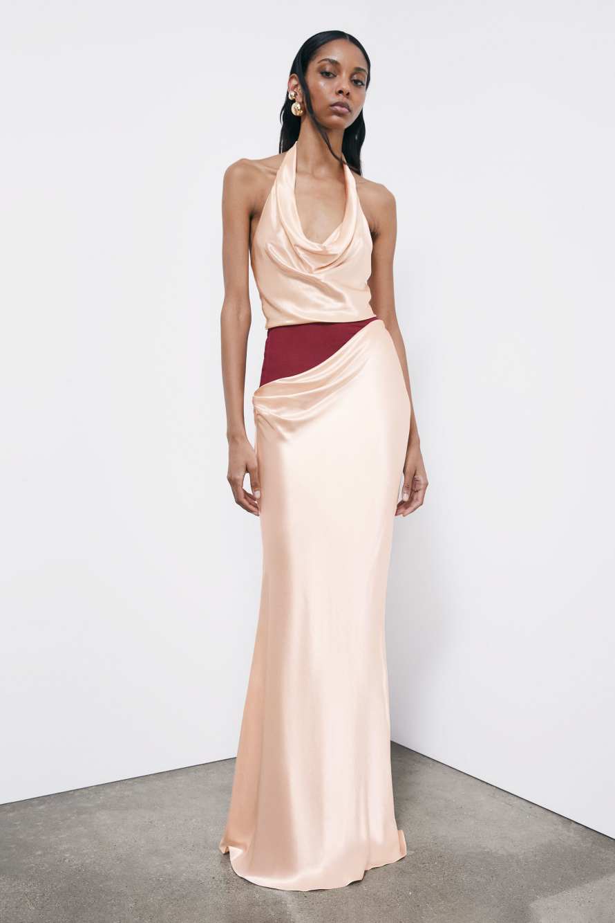 Draped satin maxi skirt, Pink, Patrizia Pepe