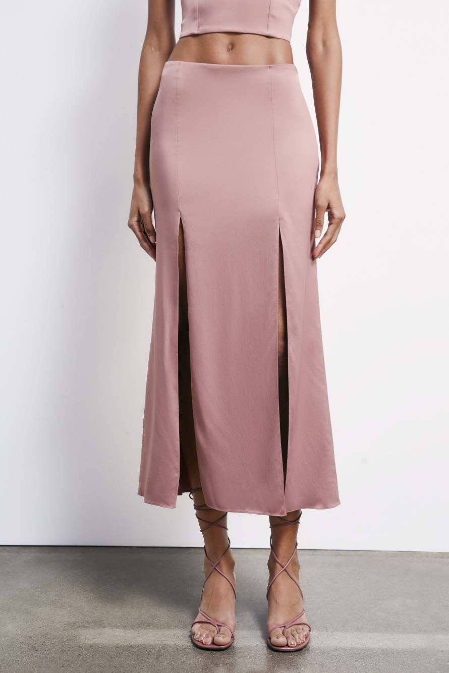 Long satin skirt with slits, Pink, Patrizia Pepe