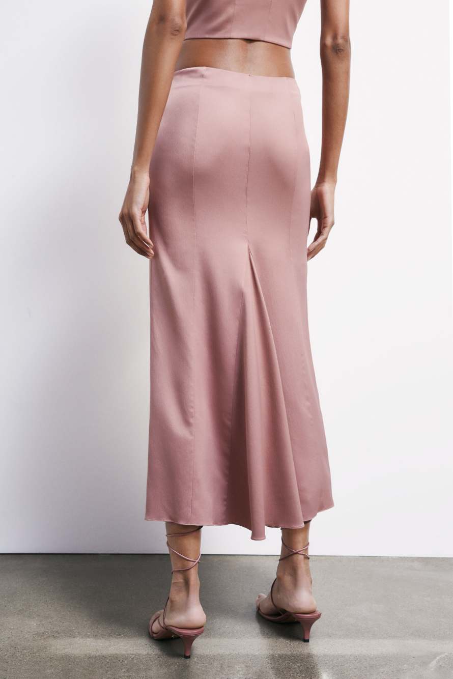 Long satin skirt with slits, Pink, Patrizia Pepe