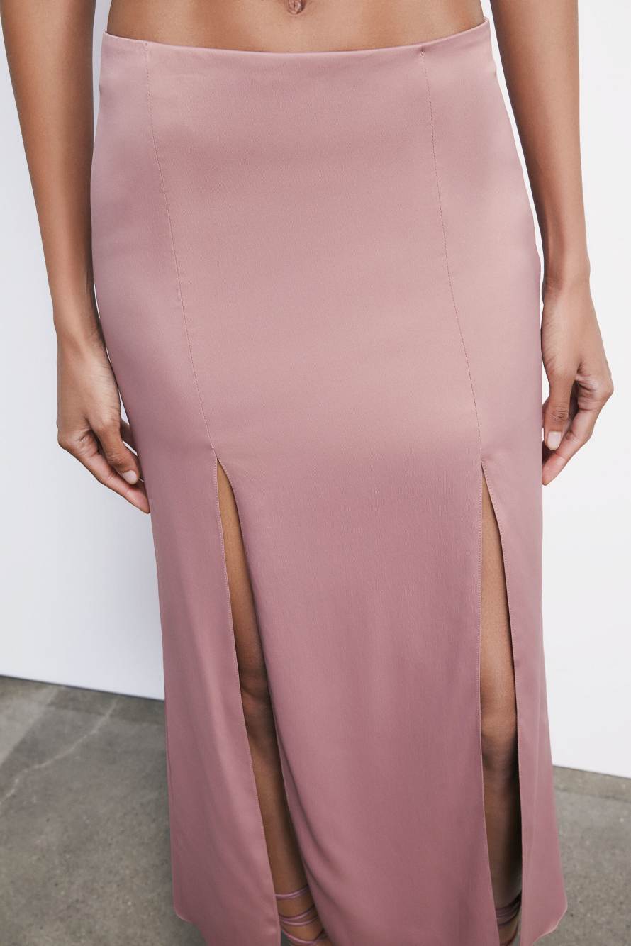 Long satin skirt with slits, Pink, Patrizia Pepe