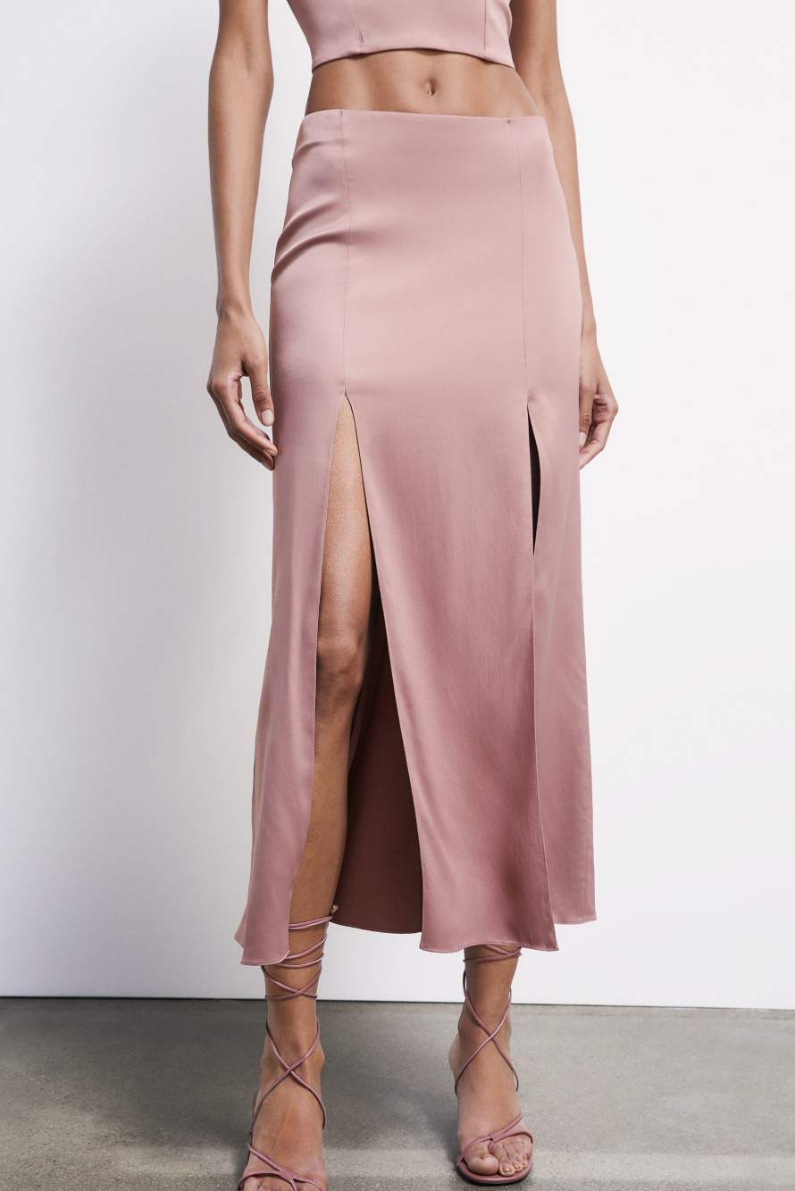 Long satin skirt with slits, Pink, Patrizia Pepe