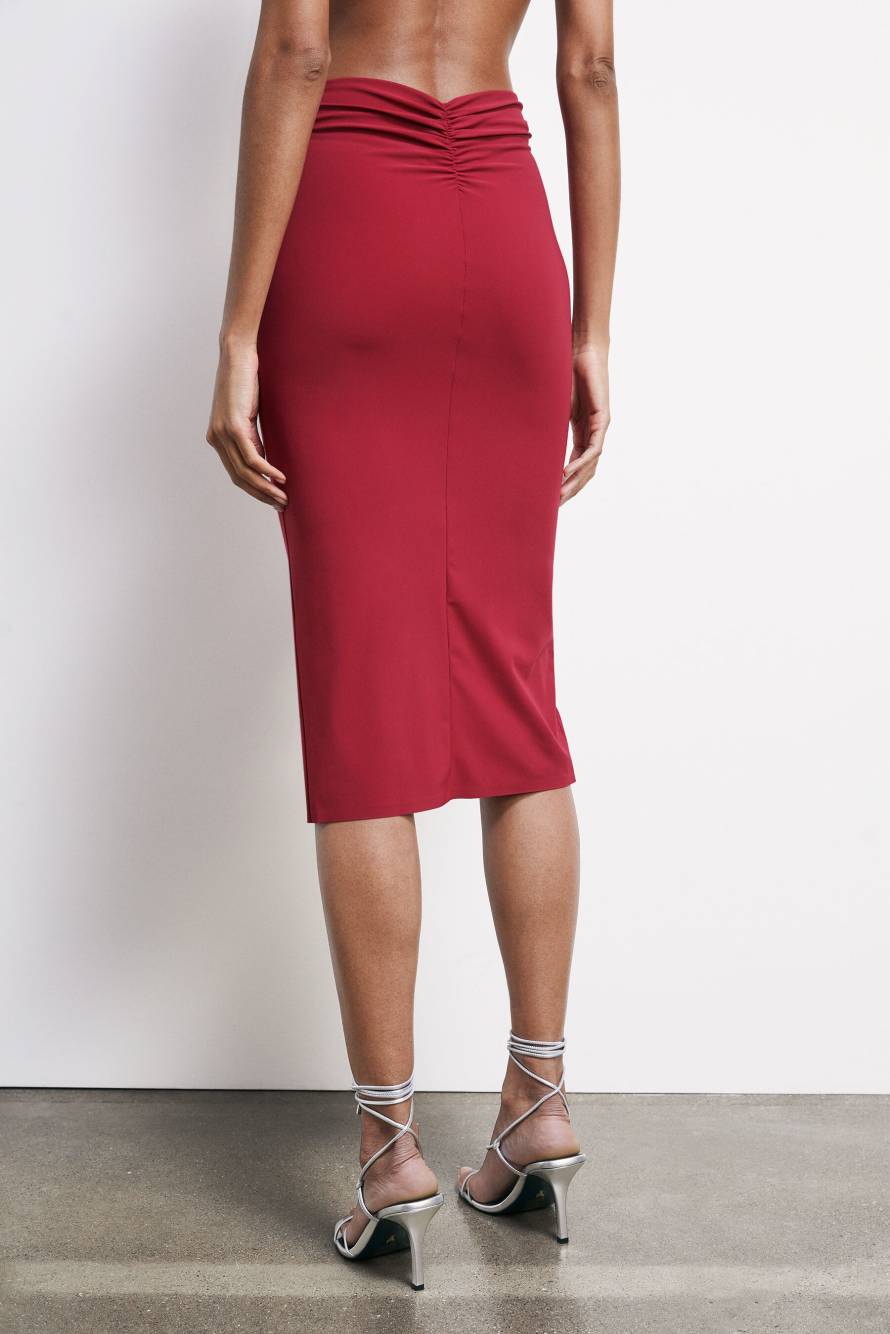 Midi jersey skirt with draping, Red, Patrizia Pepe