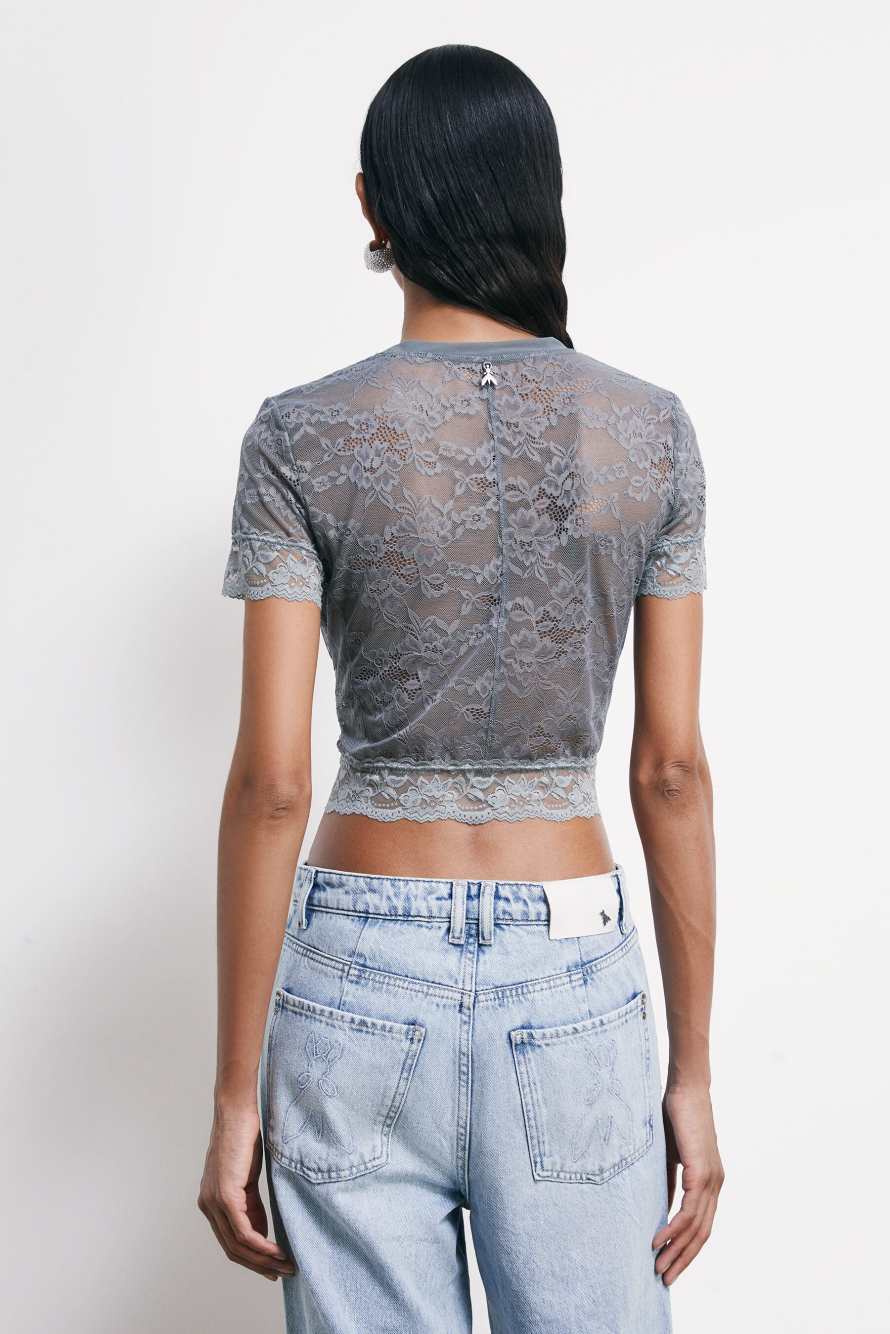T-Shirt aus Spitze, Grau, Patrizia Pepe