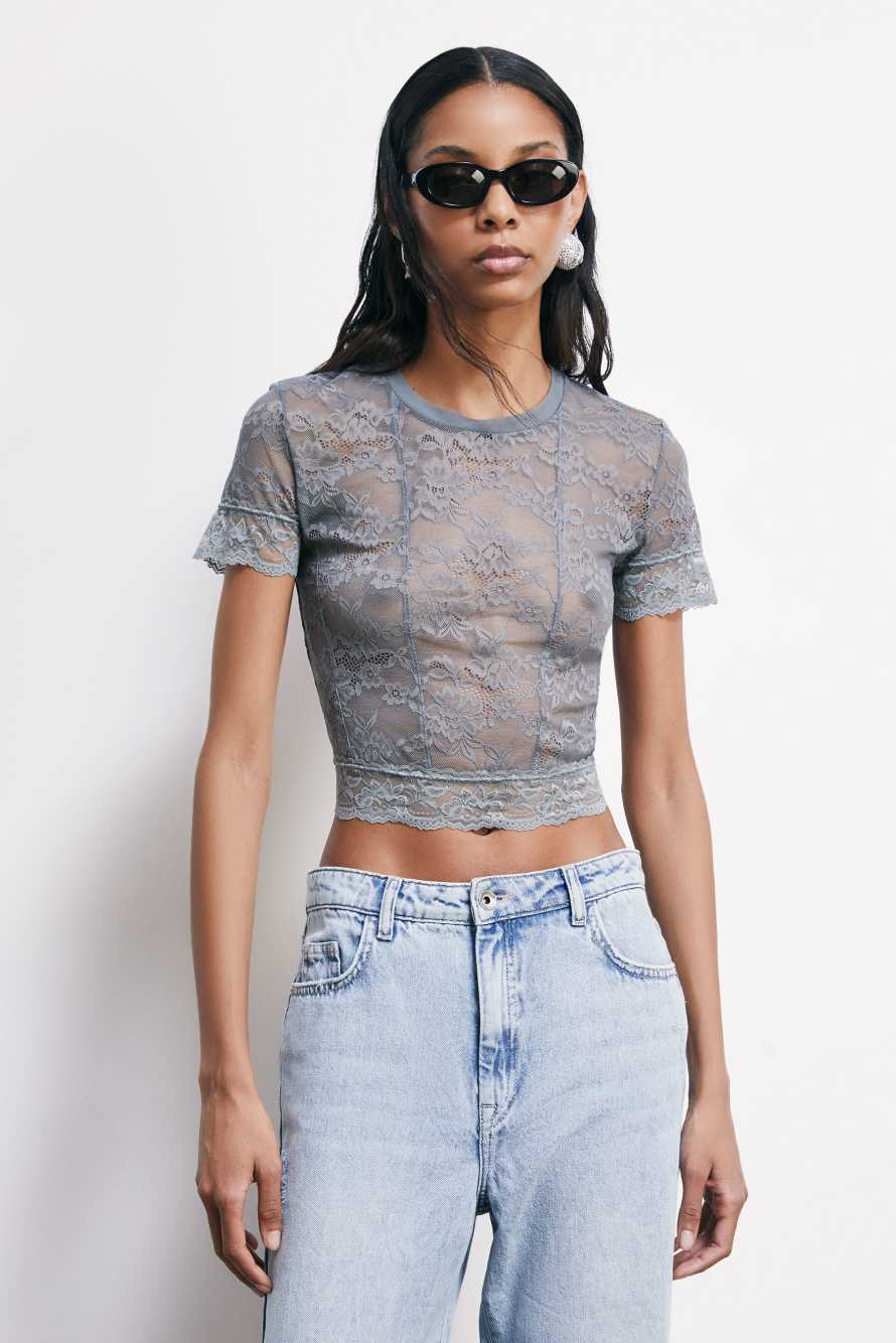 T-Shirt aus Spitze, Grau, Patrizia Pepe