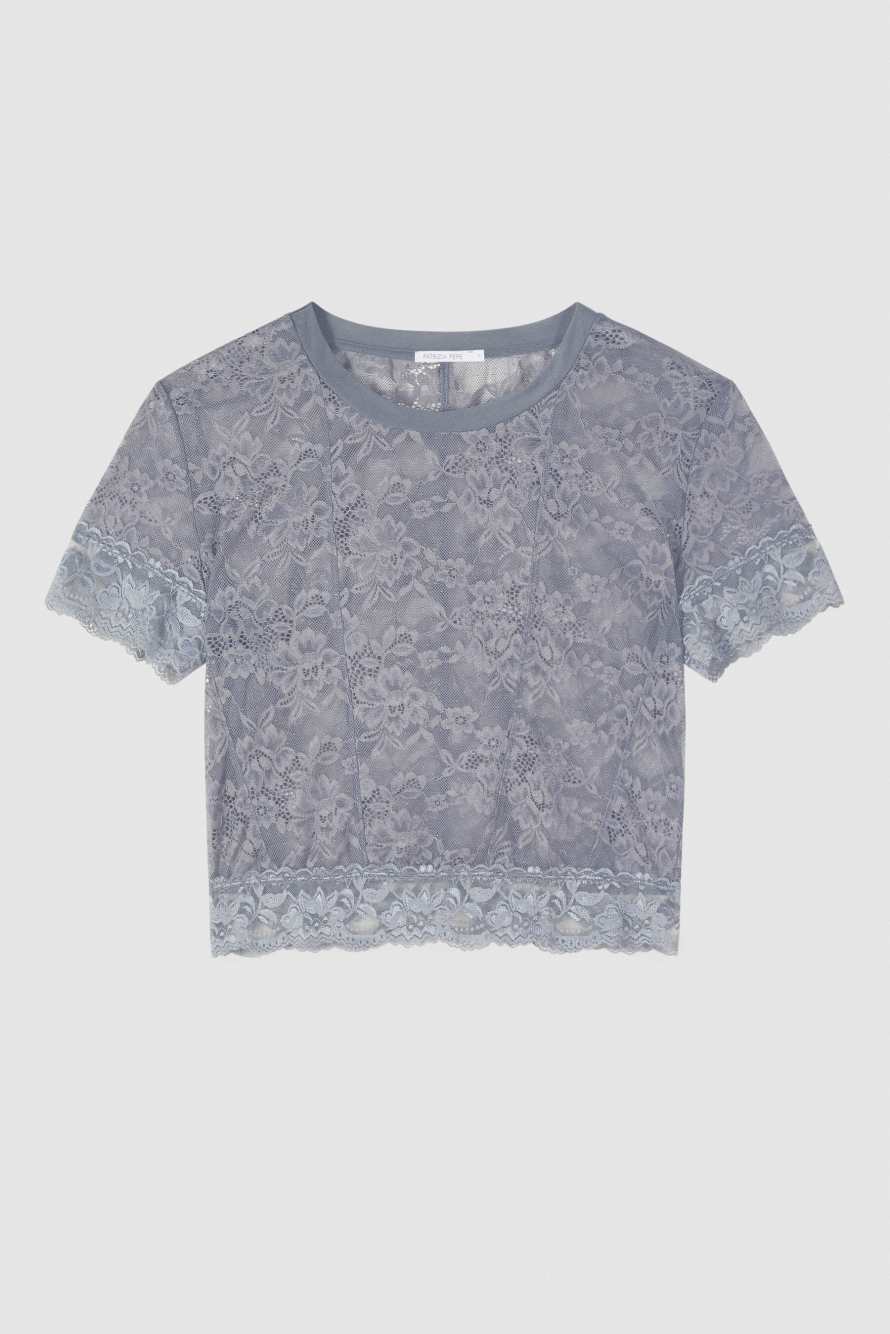 T-Shirt aus Spitze, Grau, Patrizia Pepe