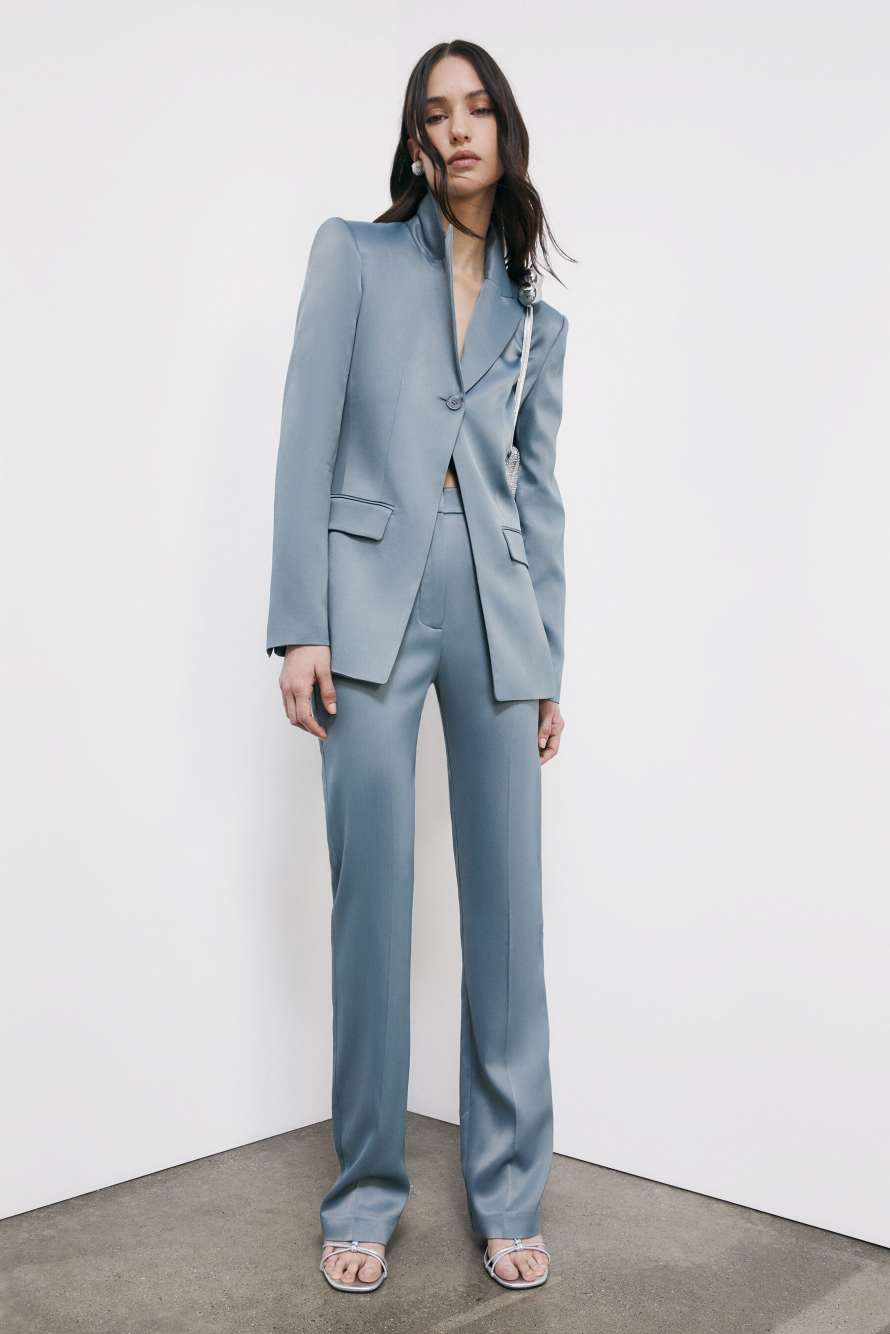 Slim trousers in stretch viscose satin, Grey, Patrizia Pepe