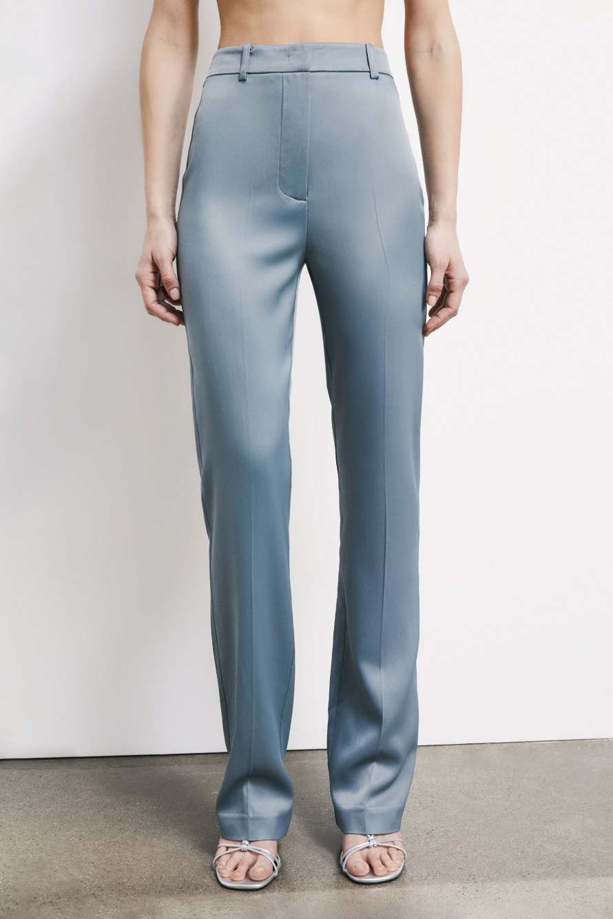 Slim trousers in stretch viscose satin, Grey, Patrizia Pepe