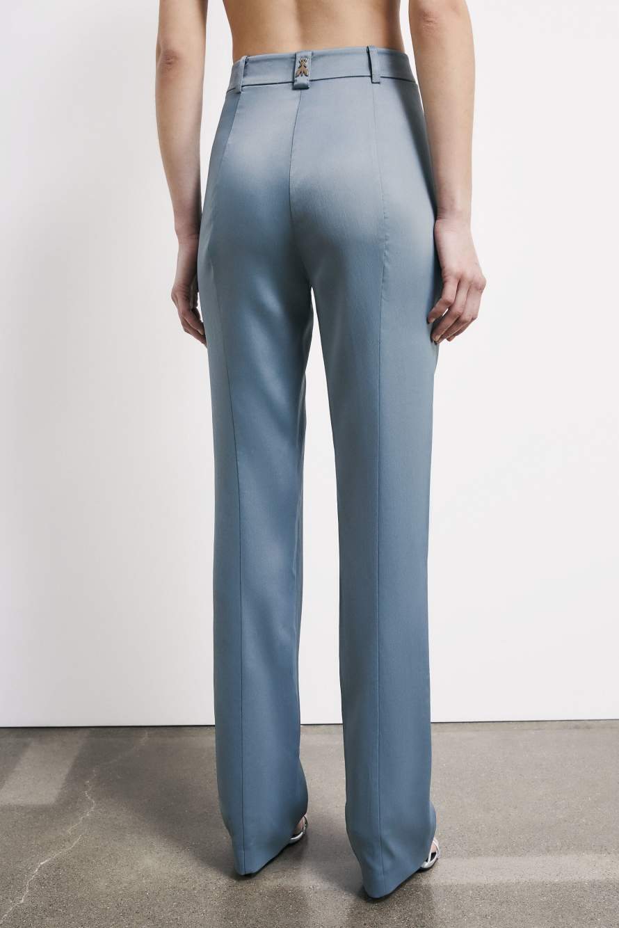 Slim trousers in stretch viscose satin, Grey, Patrizia Pepe