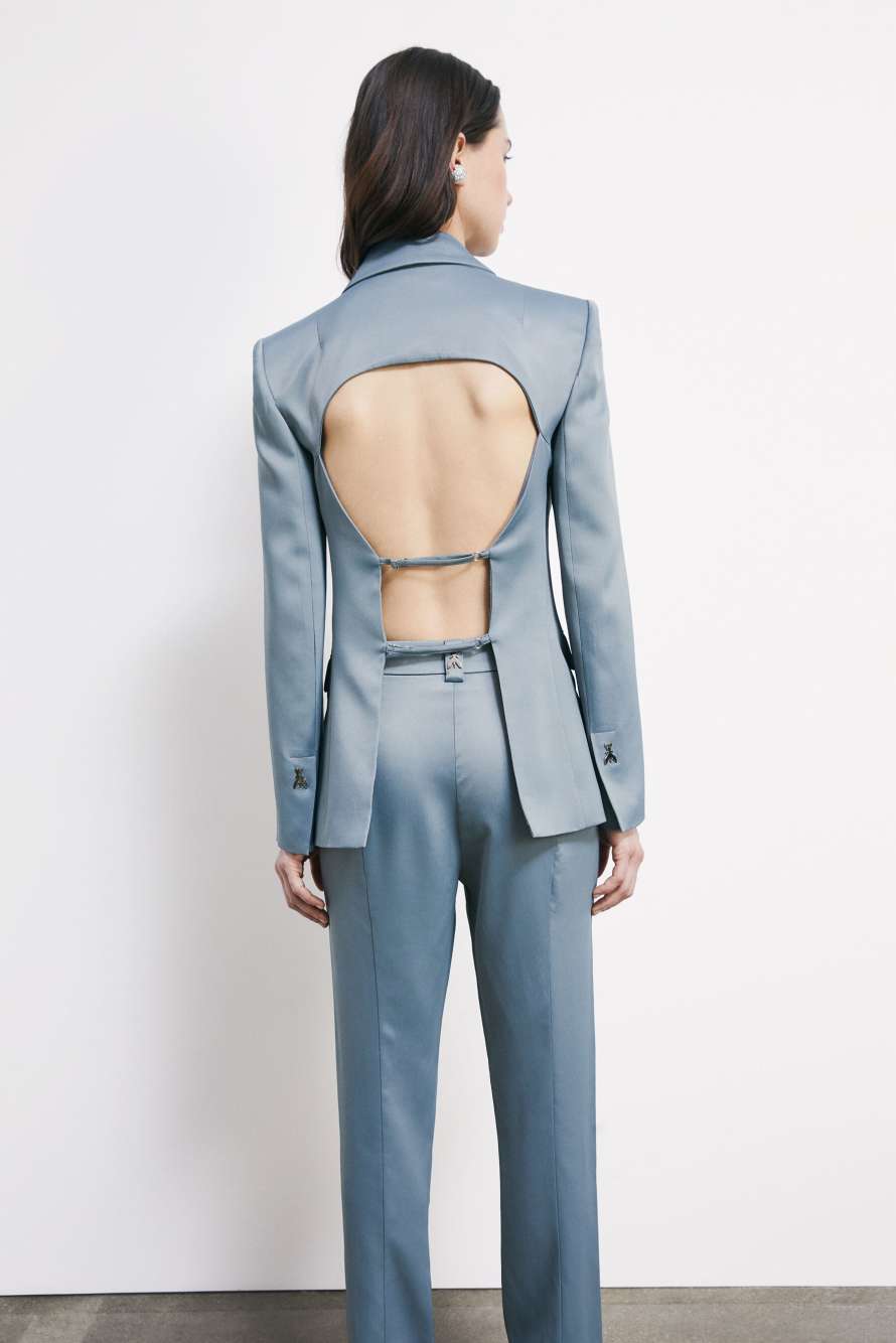 Blazer de sat&eacute;n con cut-out, Gris