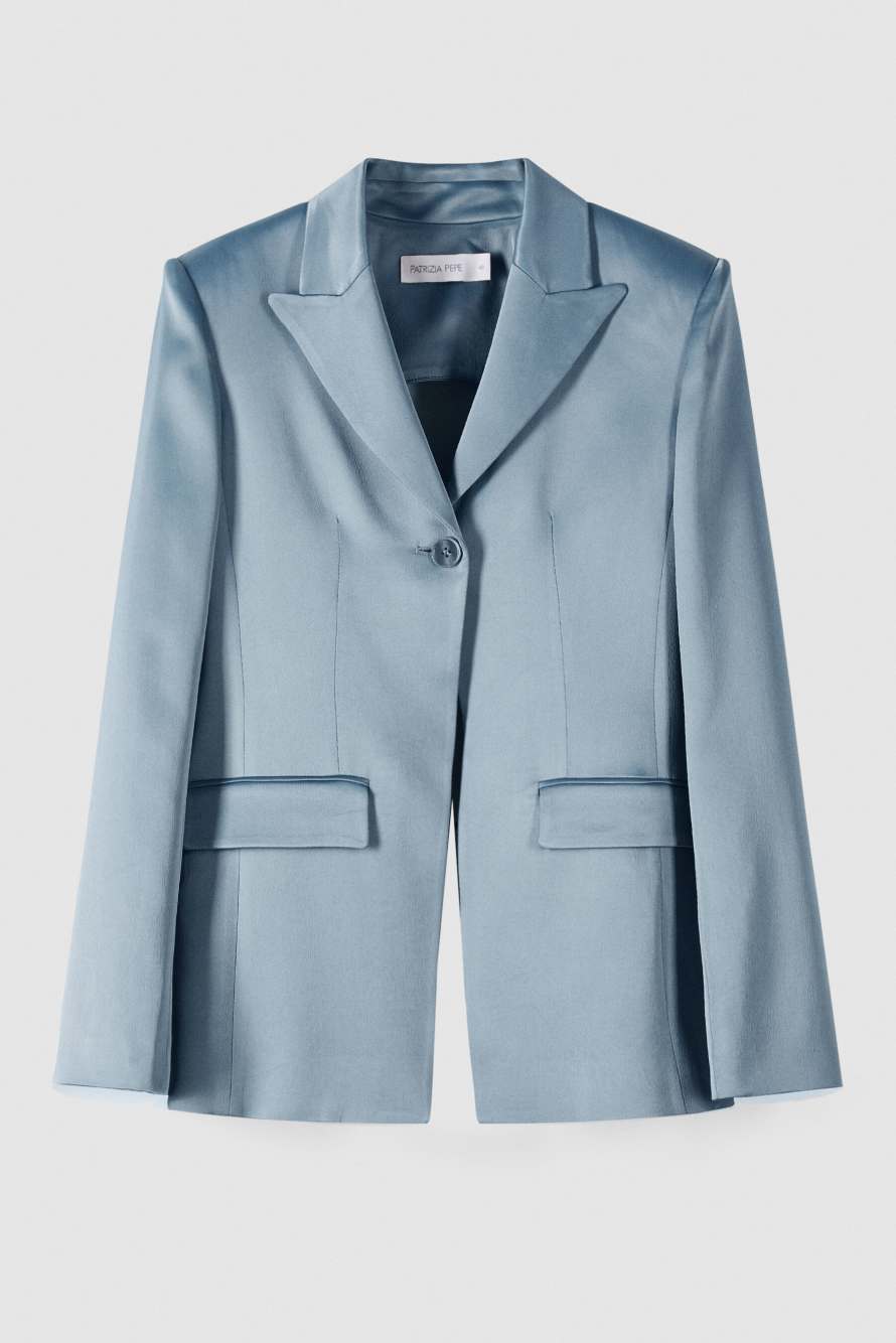 Blazer de sat&eacute;n con cut-out, Gris
