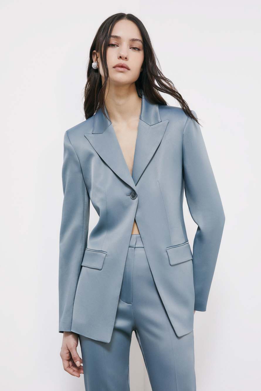 Blazer de sat&eacute;n con cut-out, Gris