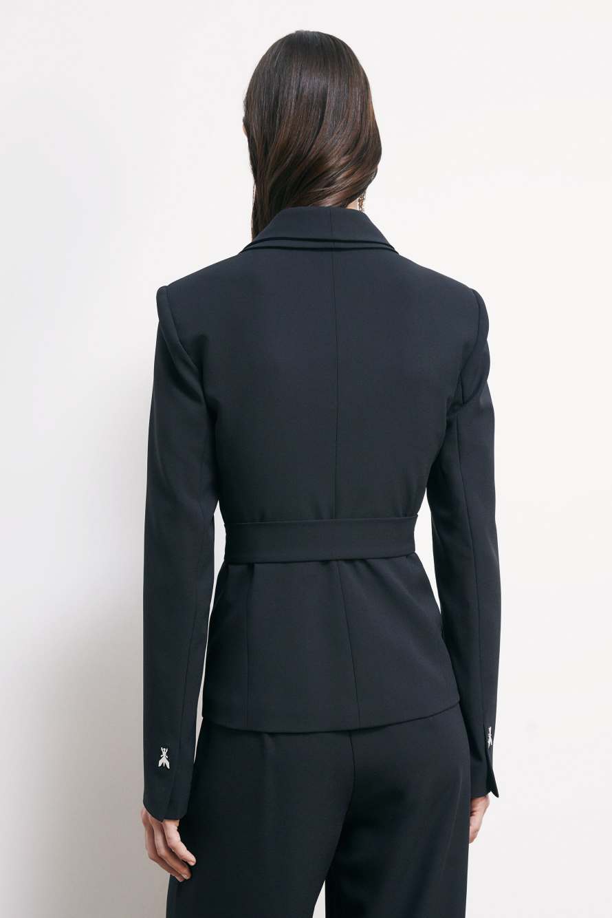 Cr&ecirc;pe blazer with tie belt, Black, Patrizia Pepe