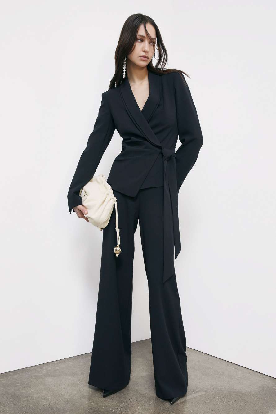 Cr&ecirc;pe blazer with tie belt, Black, Patrizia Pepe