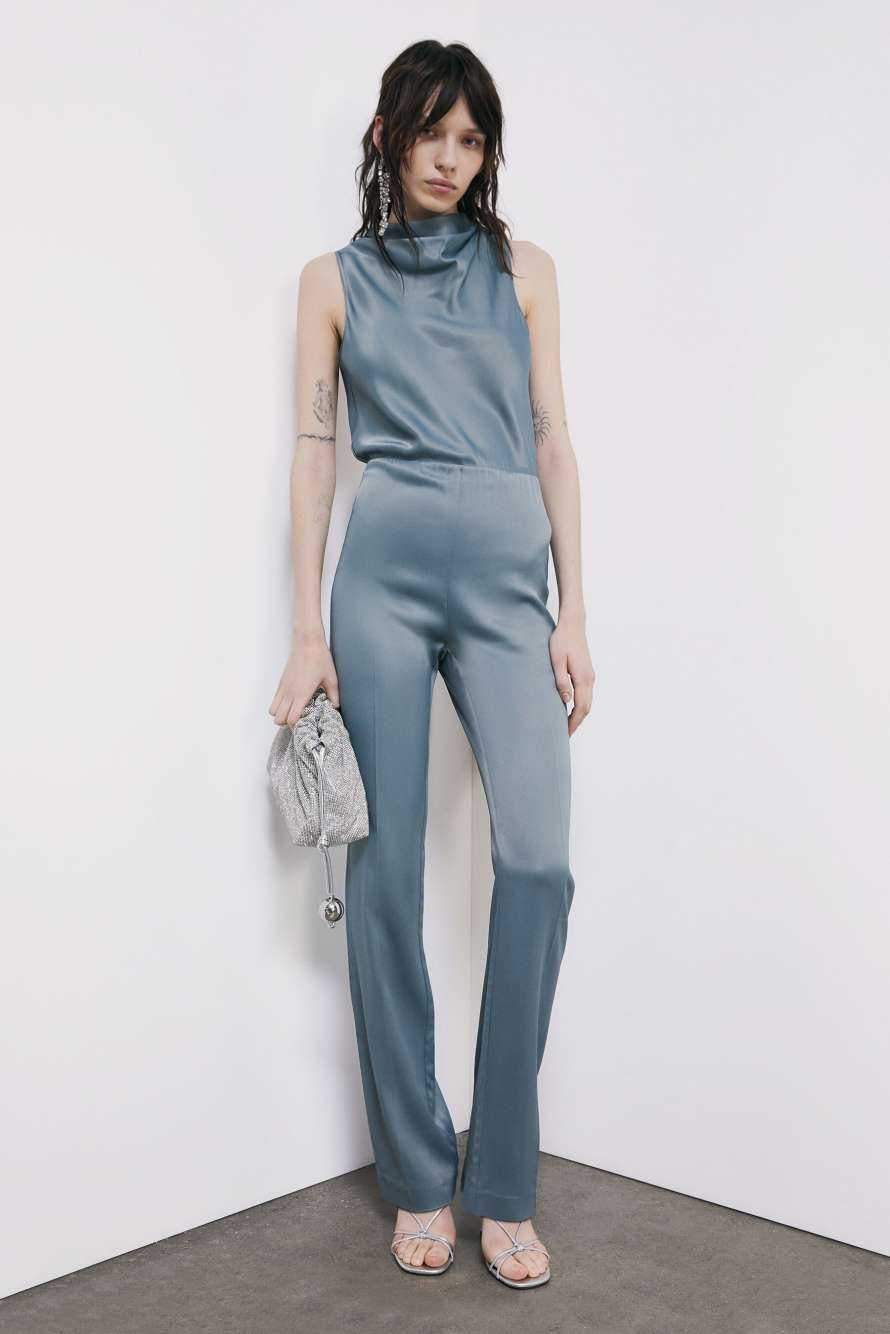 Satin jumpsuit with cut-out, Grey, Patrizia Pepe