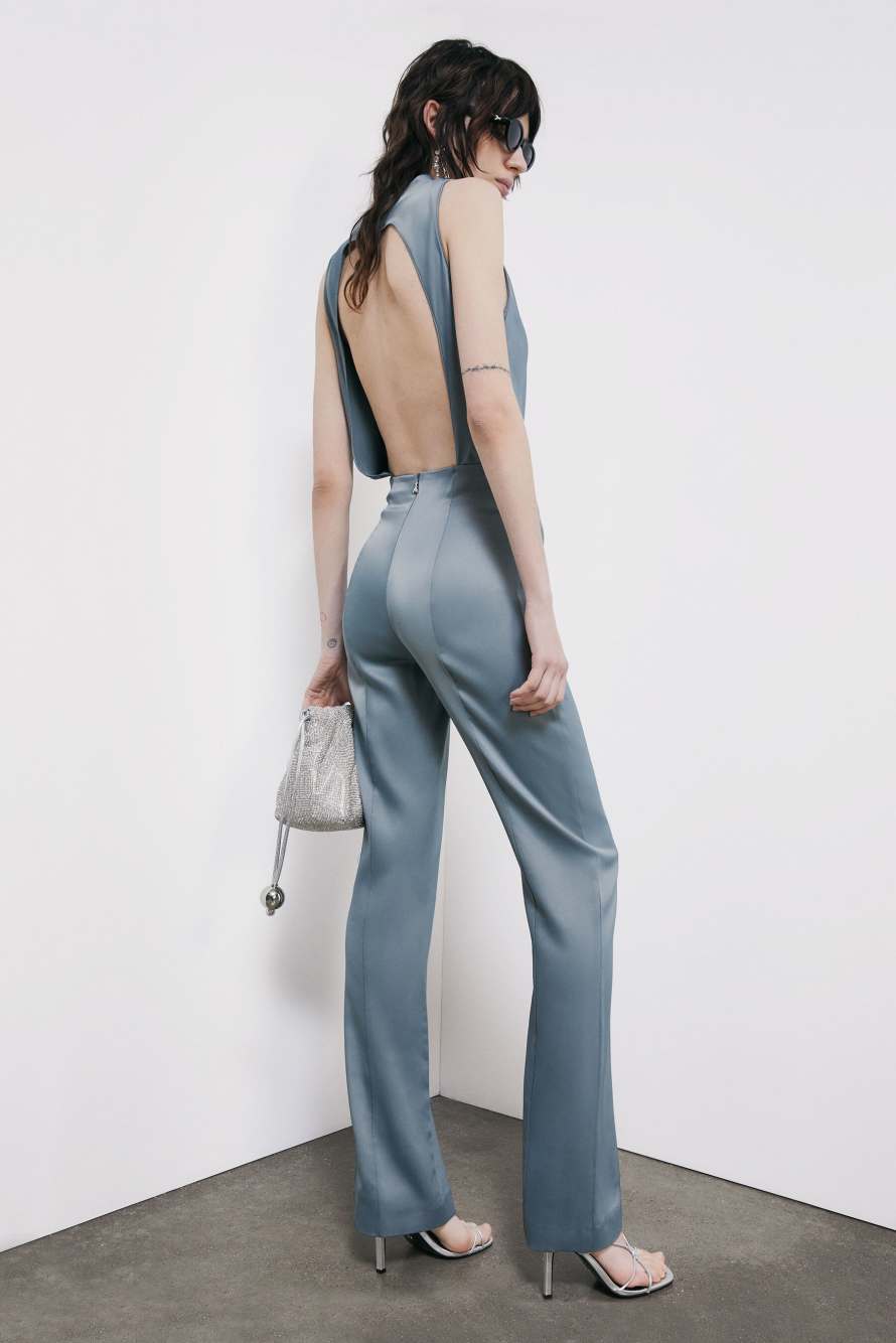 Satin jumpsuit with cut-out, Grey, Patrizia Pepe