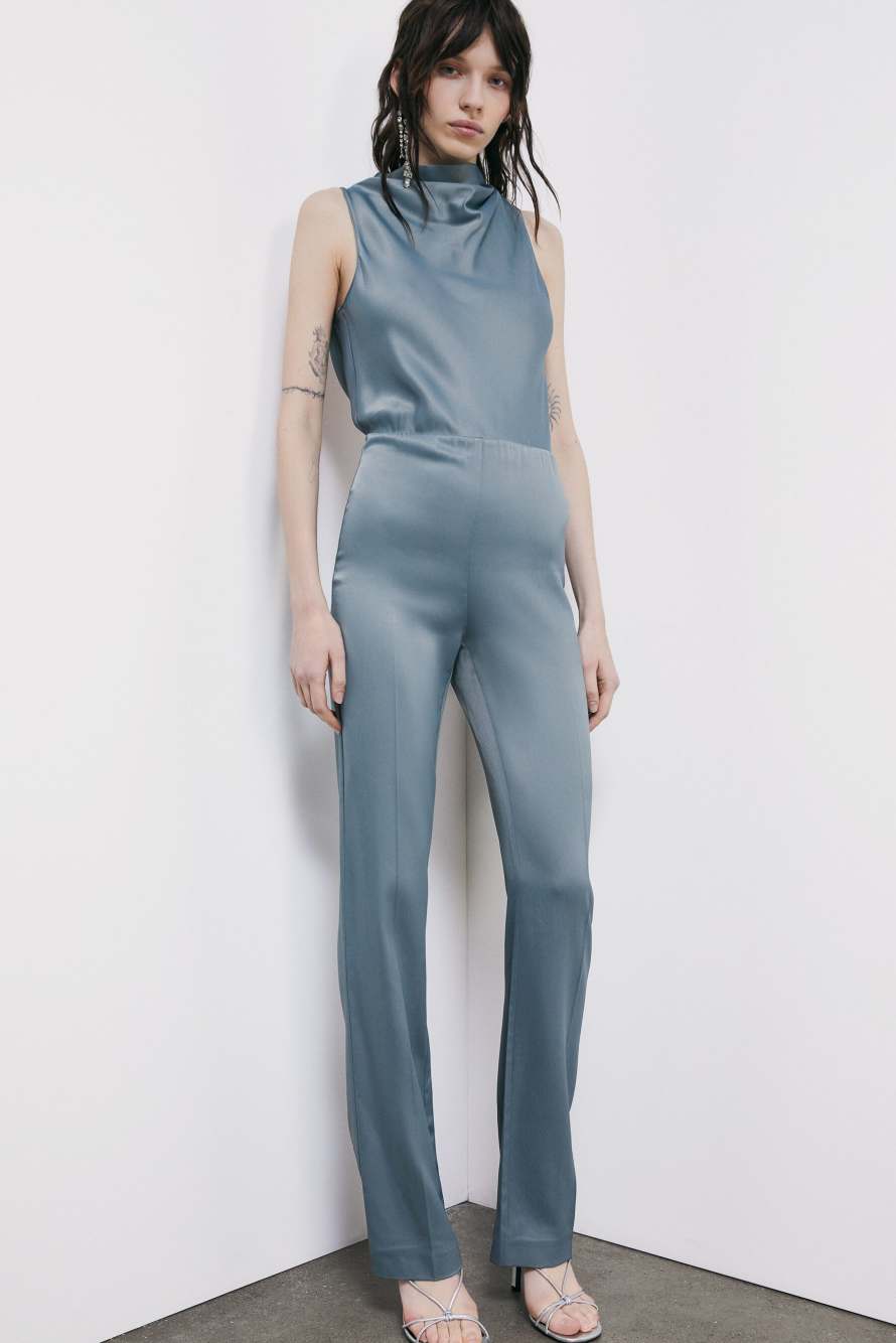 Satin jumpsuit with cut-out, Grey, Patrizia Pepe