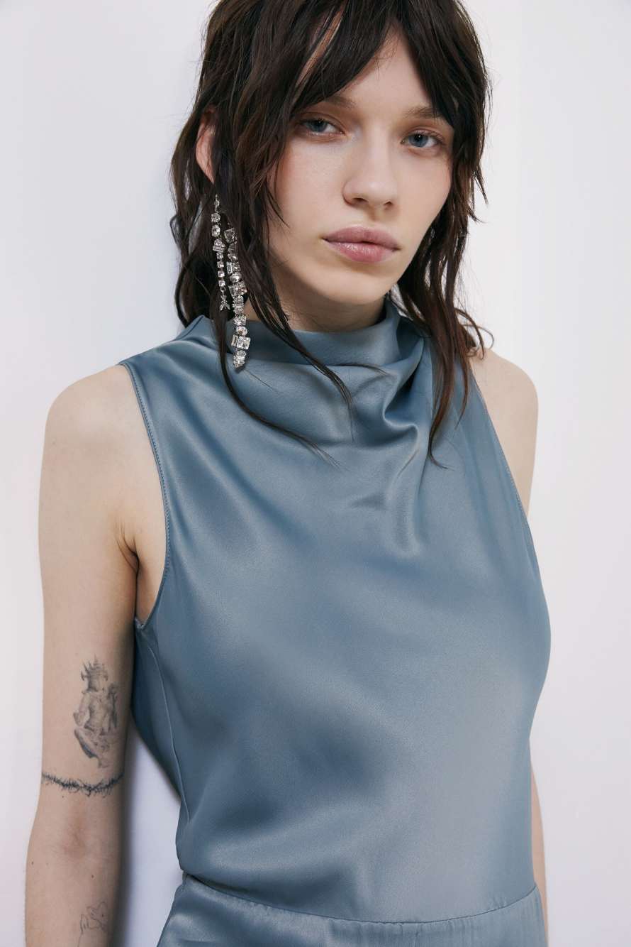 Satin jumpsuit with cut-out, Grey, Patrizia Pepe