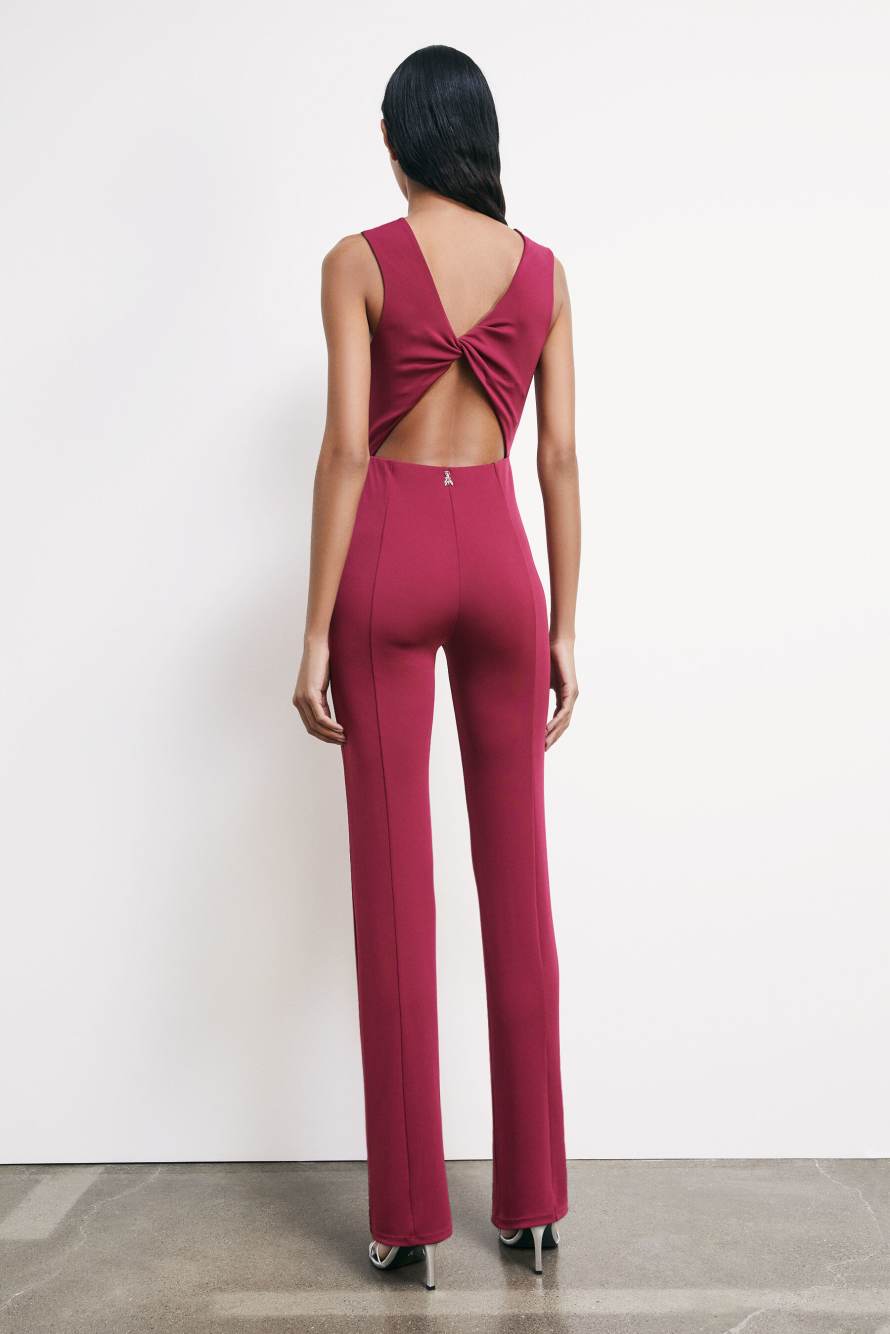 Draped jumpsuit in stretch cr&ecirc;pe jersey, Red, Patrizia Pepe
