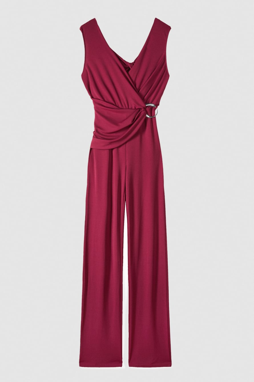 Draped jumpsuit in stretch cr&ecirc;pe jersey, Red, Patrizia Pepe