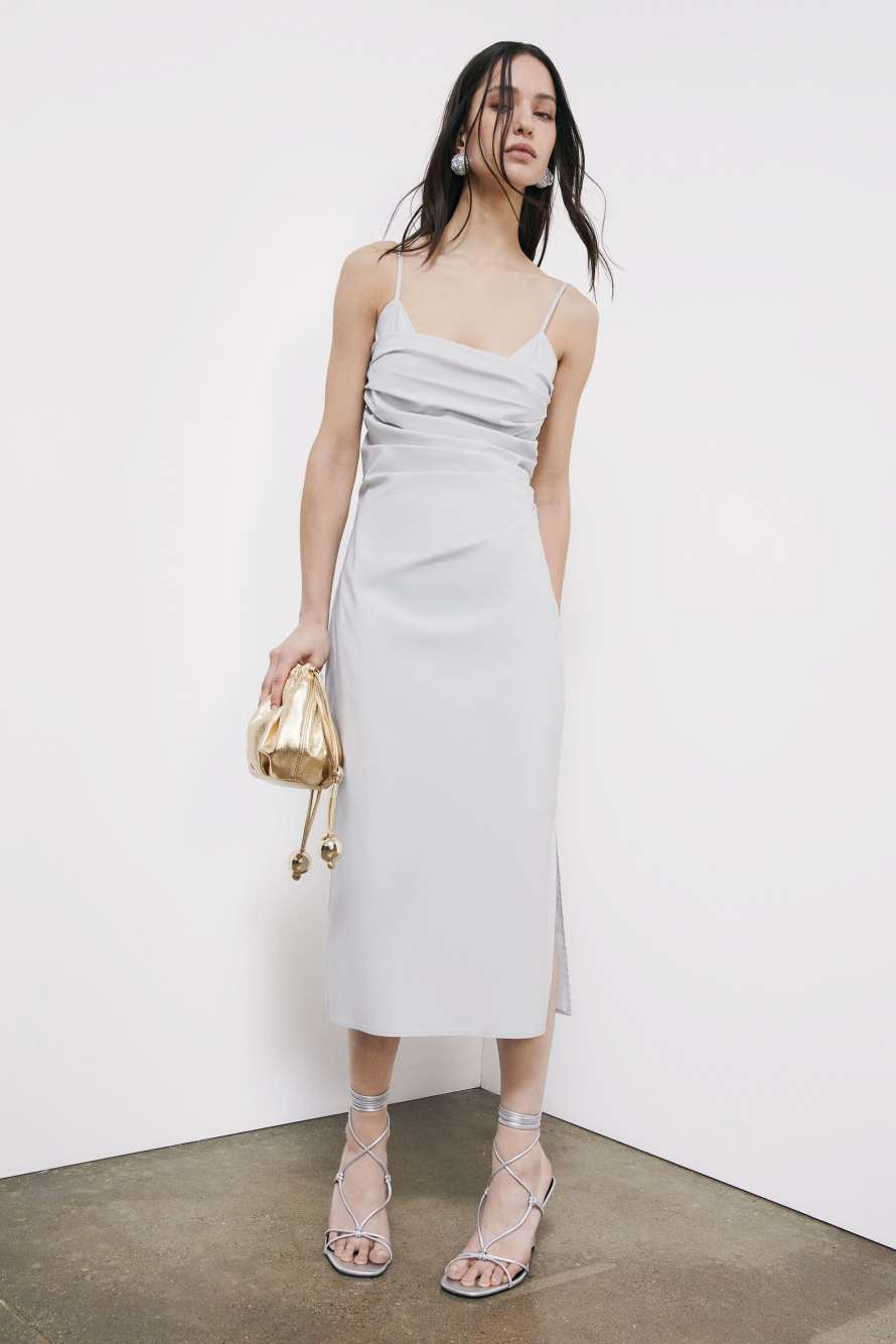 Midi bustier poplin dress, Grey, Patrizia Pepe