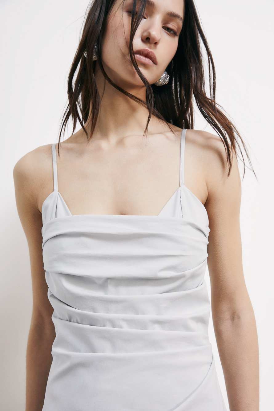 Midi bustier poplin dress, Grey, Patrizia Pepe