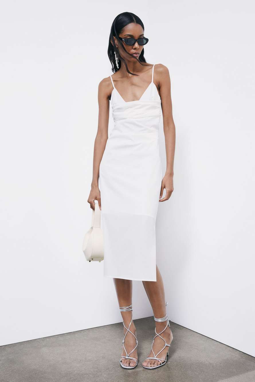 Midi bustier poplin dress, White, Patrizia Pepe