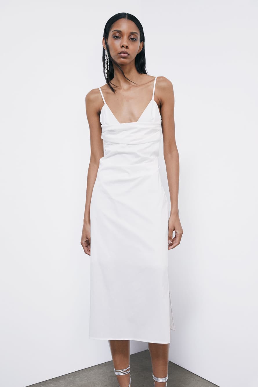 Midi bustier poplin dress, White, Patrizia Pepe