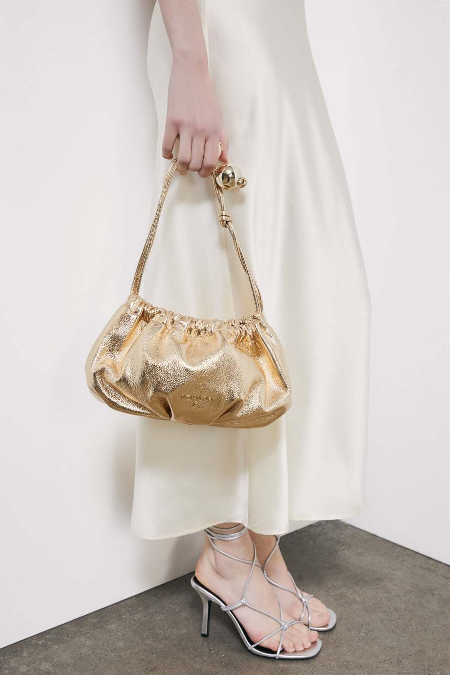 Маленький Bubble Clutch из ламинированной кожи, Золотистый, Patrizia Pepe