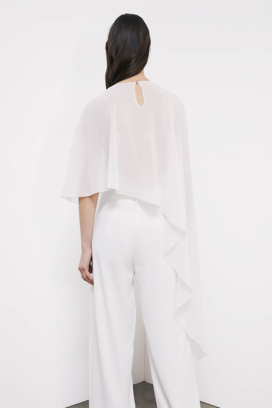 Asymmetric draped shoulder cover, White, Patrizia Pepe