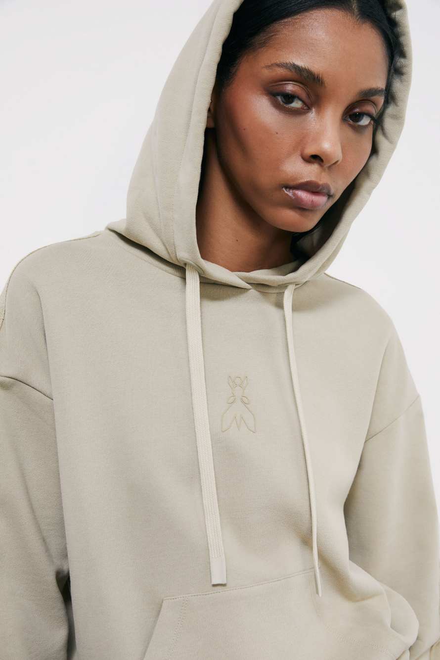 Cotton sweatshirt with hood, Beige, Patrizia Pepe
