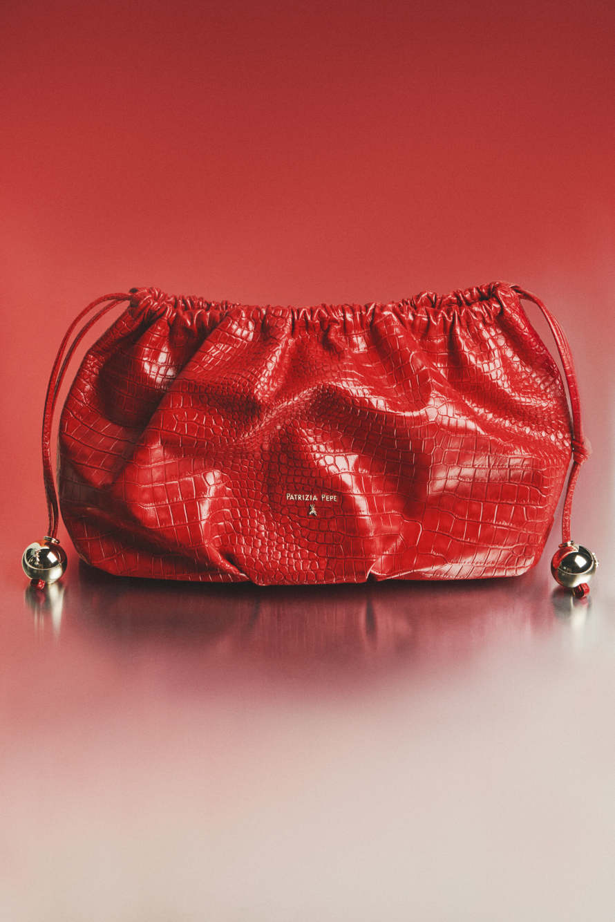 Pochette en cuir &laquo; Bubble Croco &raquo; Large, Rouge, Patrizia Pepe