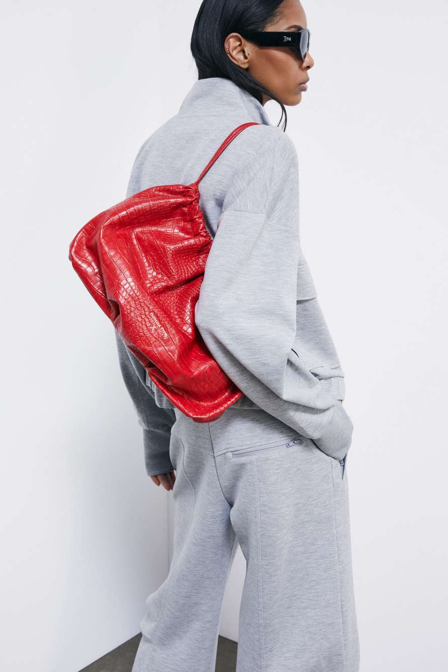 Pochette en cuir &laquo; Bubble Croco &raquo; Large, Rouge, Patrizia Pepe