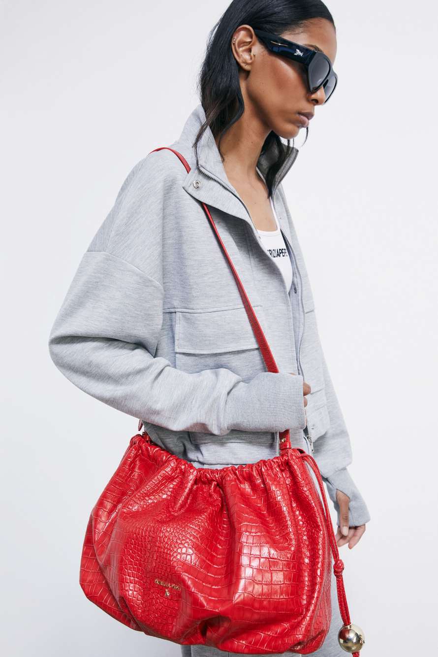 Pochette en cuir &laquo; Bubble Croco &raquo; Large, Rouge, Patrizia Pepe