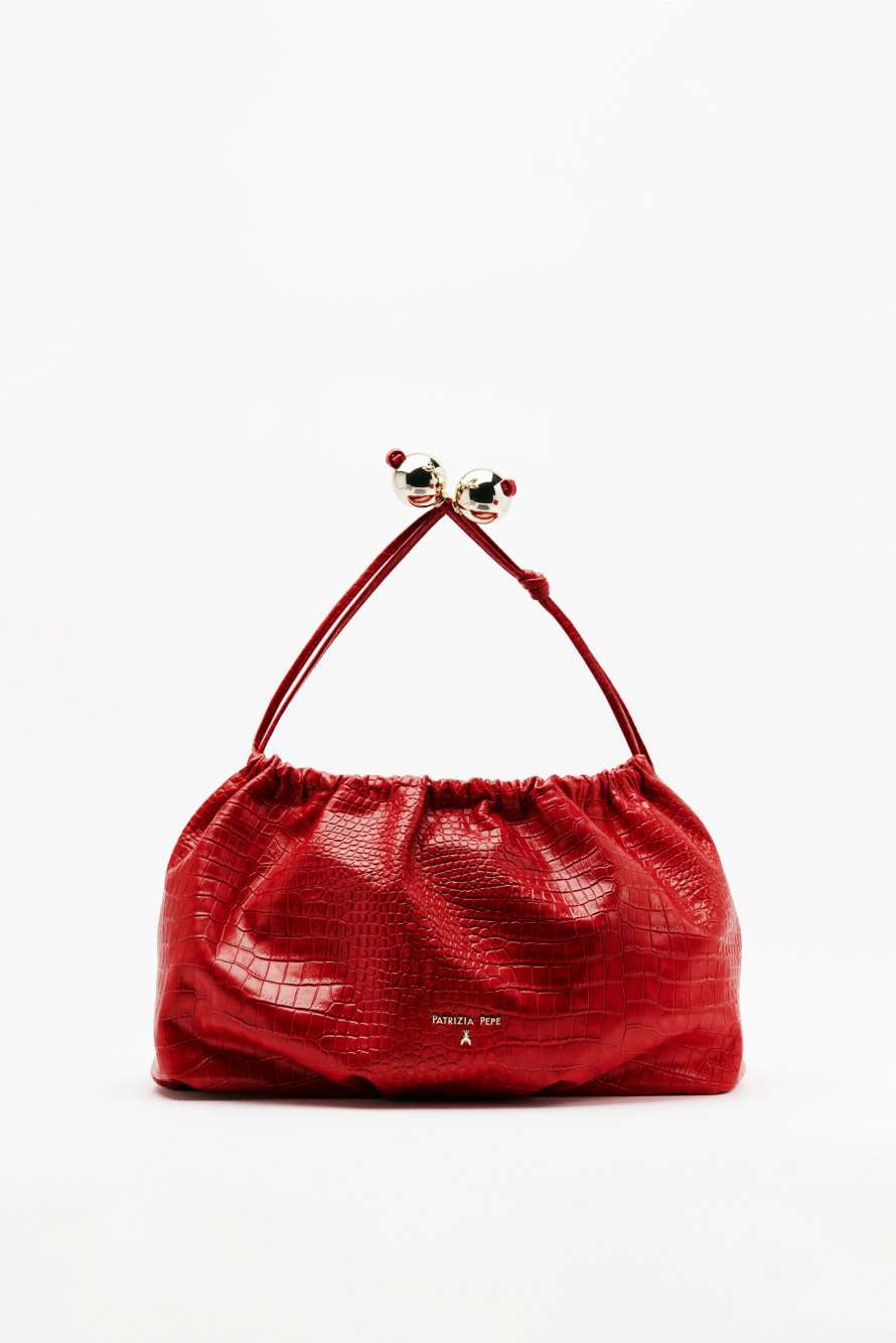 Pochette en cuir &laquo; Bubble Croco &raquo; Large, Rouge, Patrizia Pepe