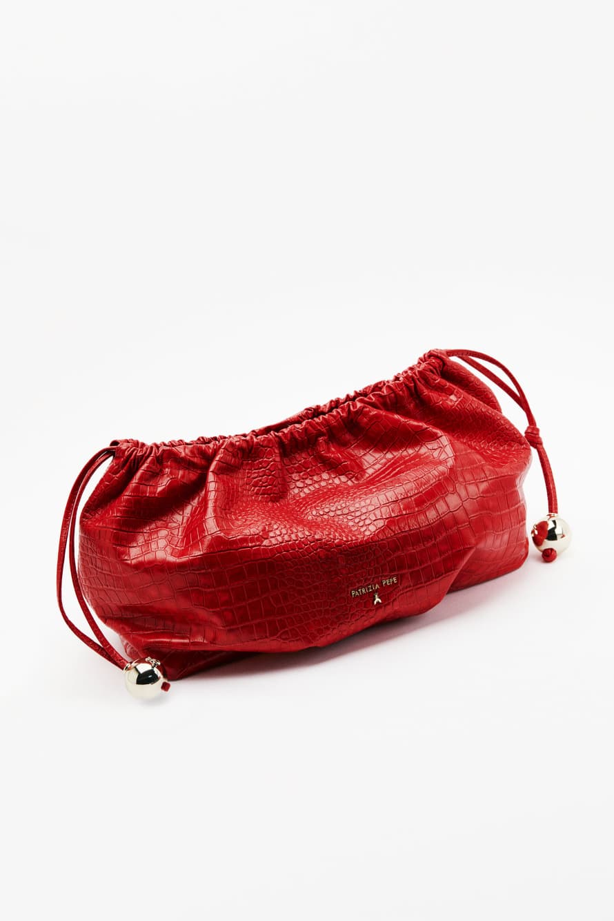 Pochette en cuir &laquo; Bubble Croco &raquo; Large, Rouge, Patrizia Pepe