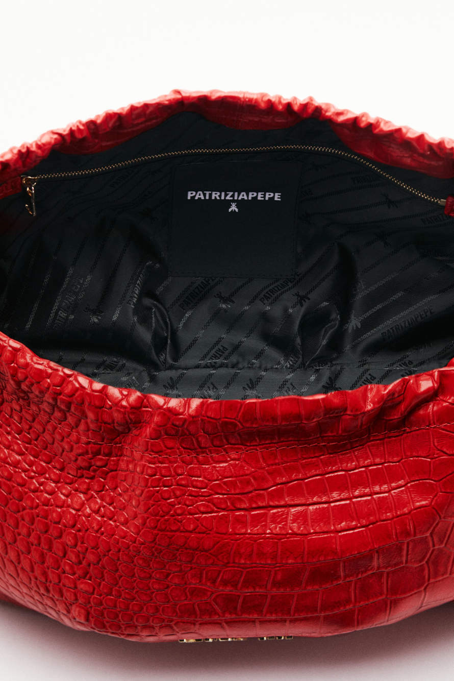Pochette en cuir &laquo; Bubble Croco &raquo; Large, Rouge, Patrizia Pepe