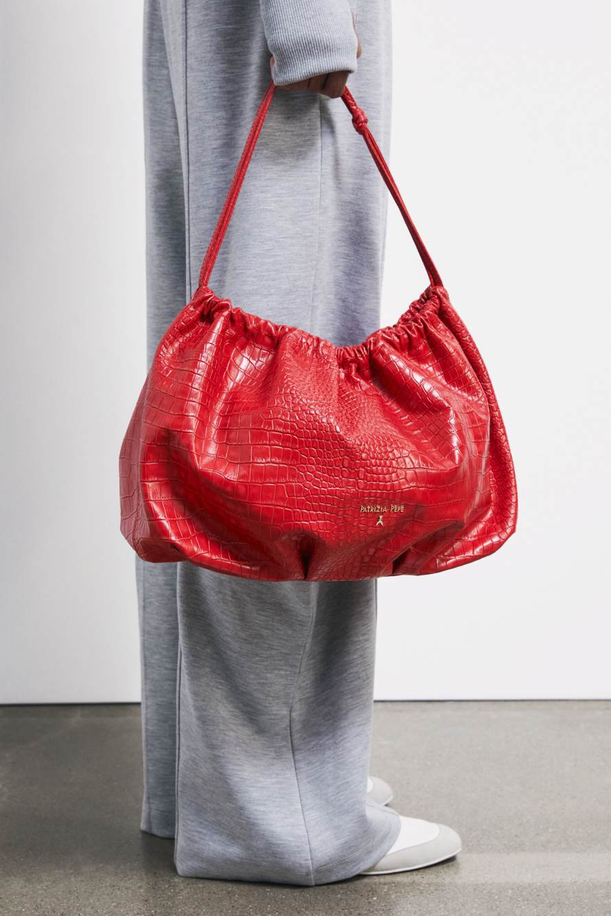Pochette en cuir &laquo; Bubble Croco &raquo; Large, Rouge, Patrizia Pepe