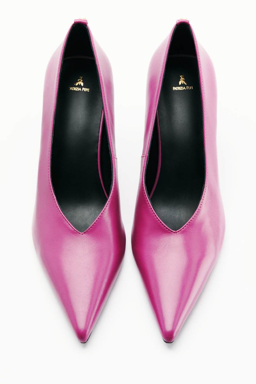 New Minimal Shape Shiny Leather Pumps, Purple, Patrizia Pepe