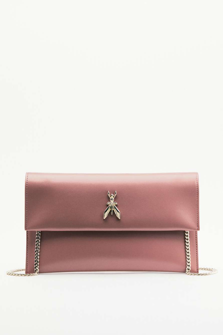 Fly leather clutch bag with chain, Pink, Patrizia Pepe
