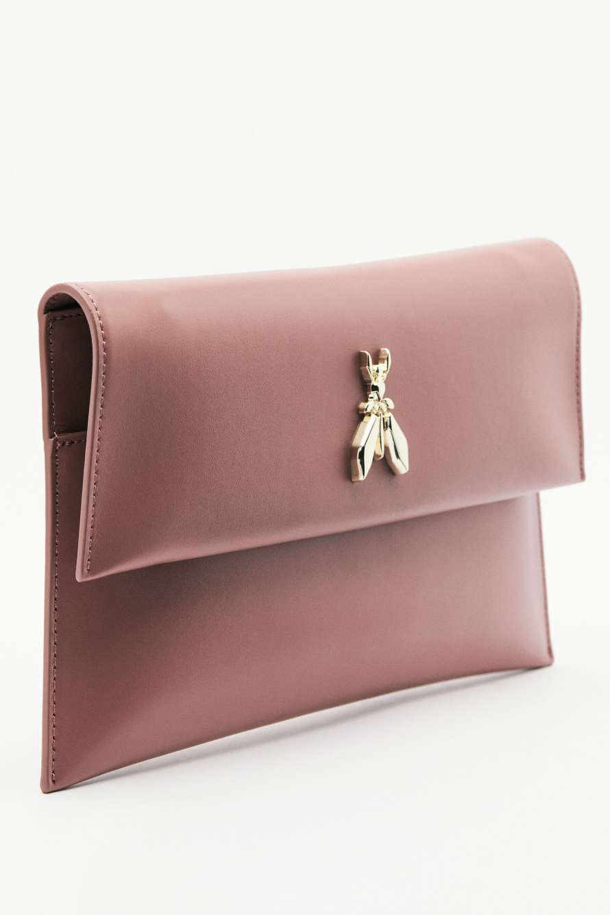 Fly leather clutch bag with chain, Pink, Patrizia Pepe