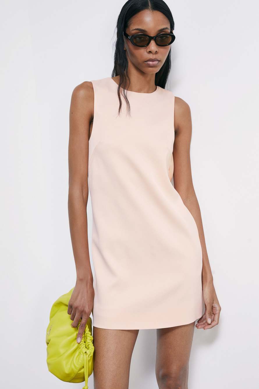Mini stretch satin dress with jewel detail, Pink, Patrizia Pepe